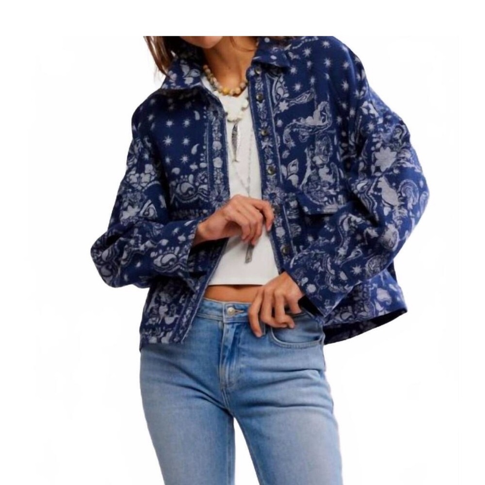 We The Free people bandana jacquard Jacket in indigo color - Picture 2 of 6
